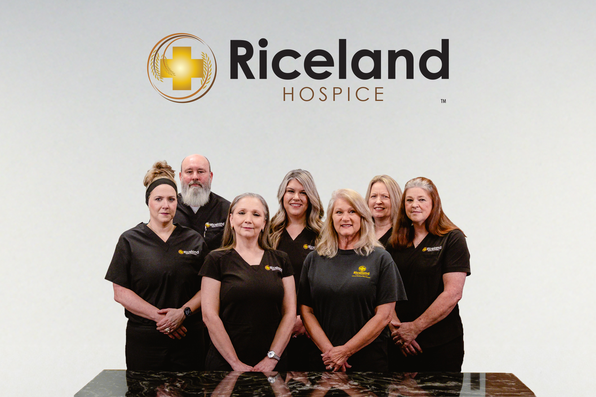 Riceland Hospice team smiling together and providing compassionate end-of-life support in Southeast Texas